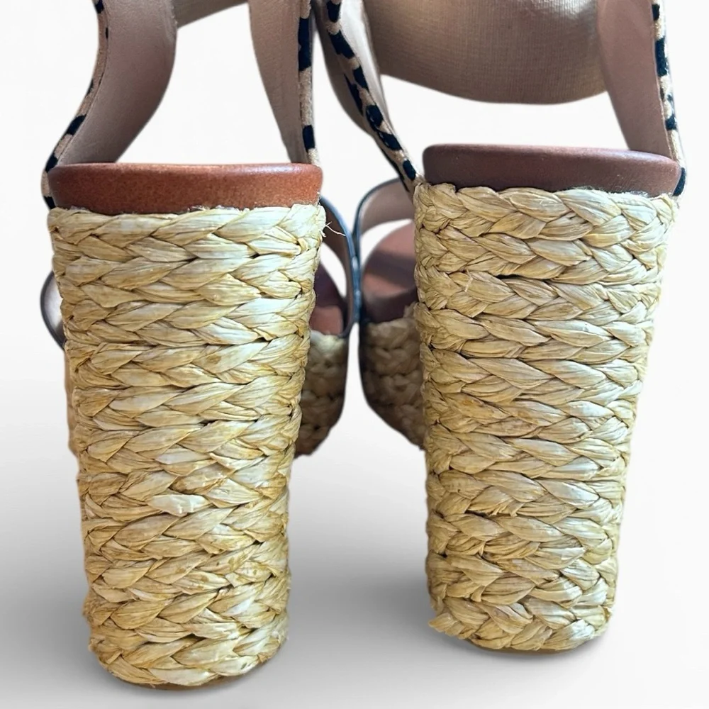 Leopard Print Espadrille Wedge Sandals Platform Elastic Strap MIA Womens Sz 9.5